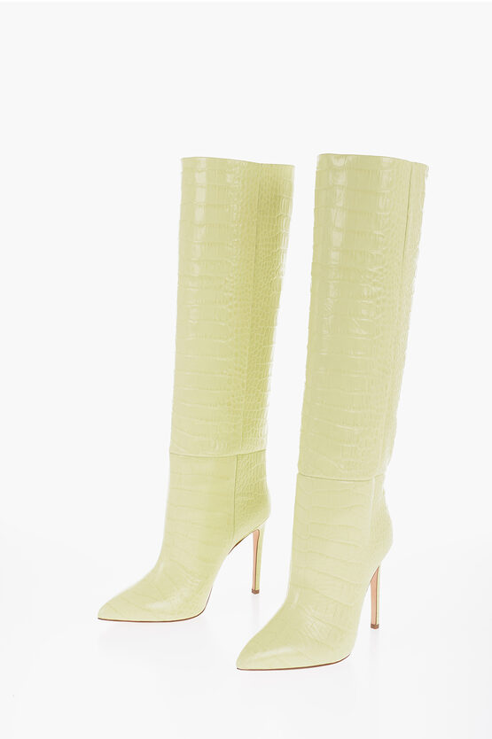 Paris Texas Crocodile Effect Leather Boots With Stiletto Heel 11cm In Green