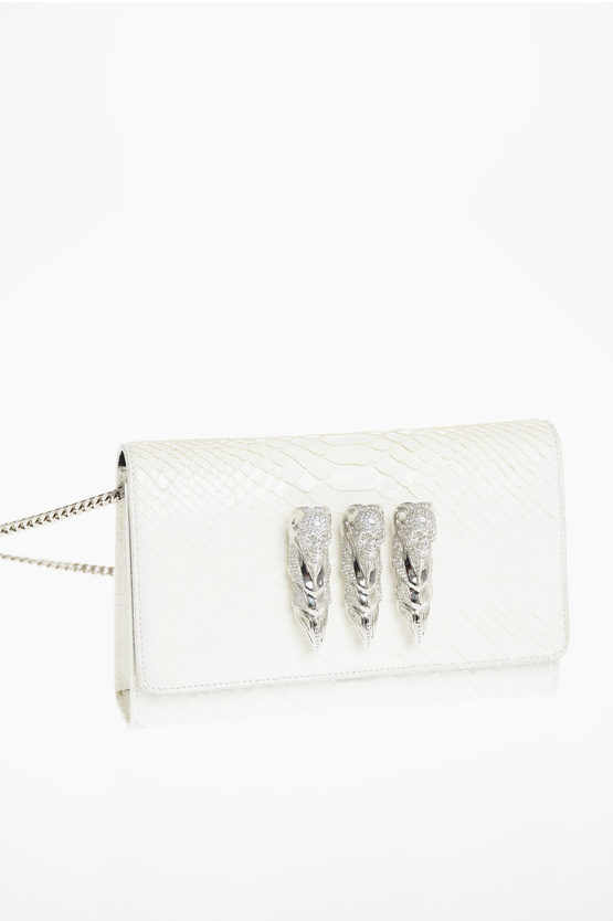 Shop Philipp Plein Crocodile Effect Leather Clutch With Claw Rings