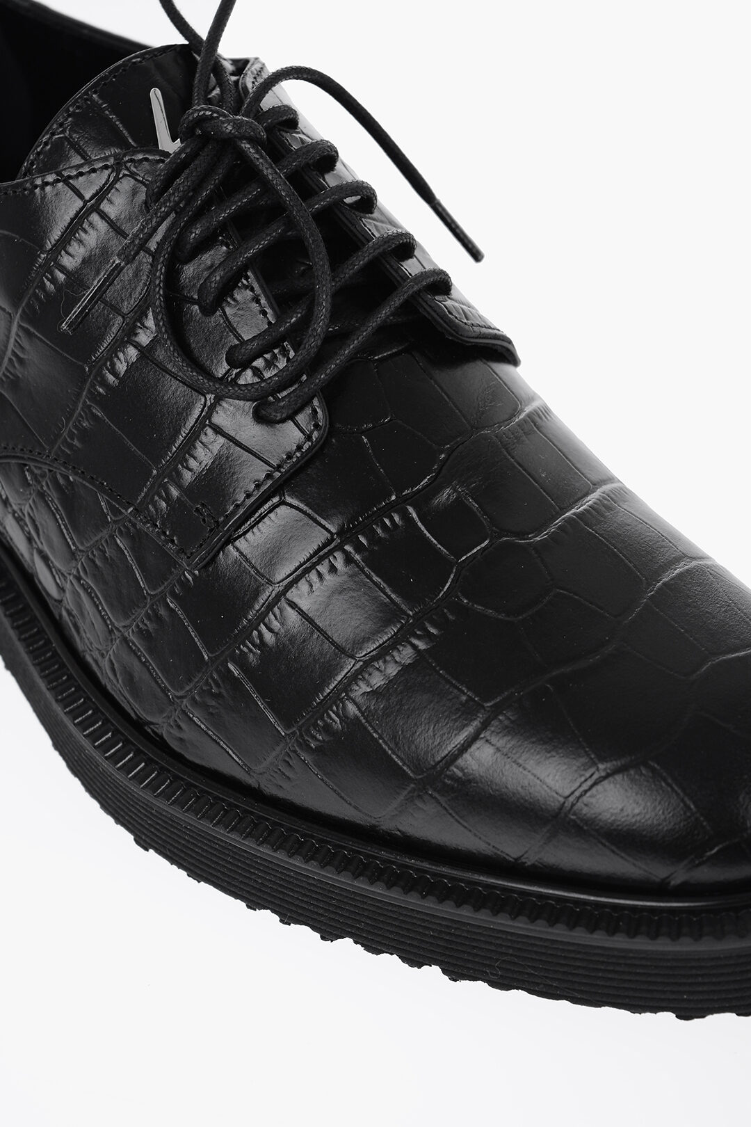 Crocodile Effect Leather Derby Shoes