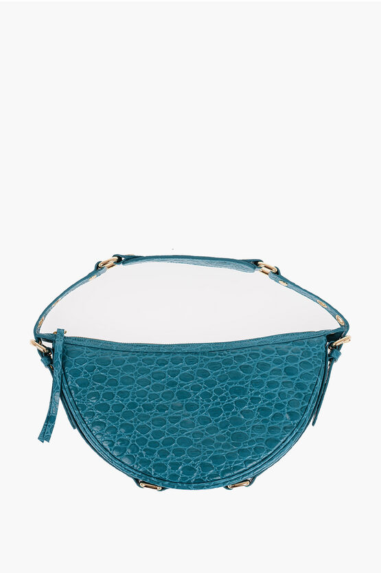 By Far Crocodile Effect Leather Gib Hobo Bag With Golden Details In Blue