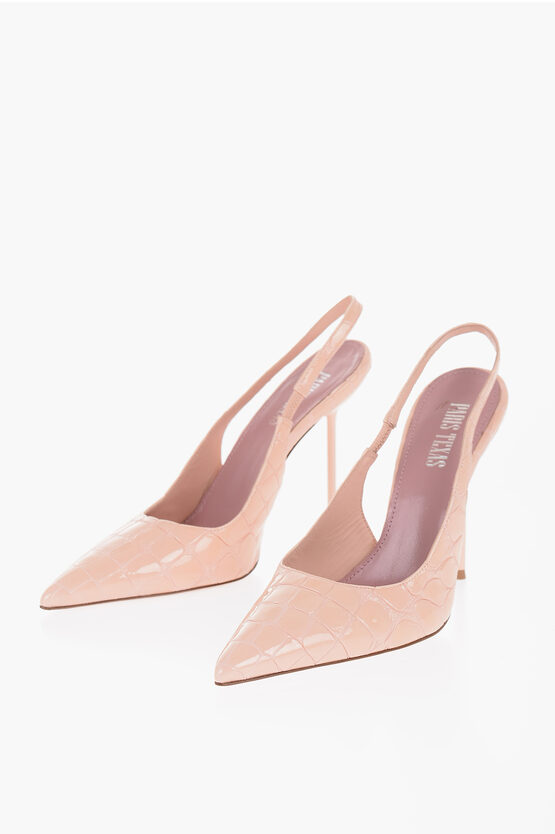 Paris Texas Crocodile Effect Leather Lidia Slingback Pumps Heel 11cm In Pink