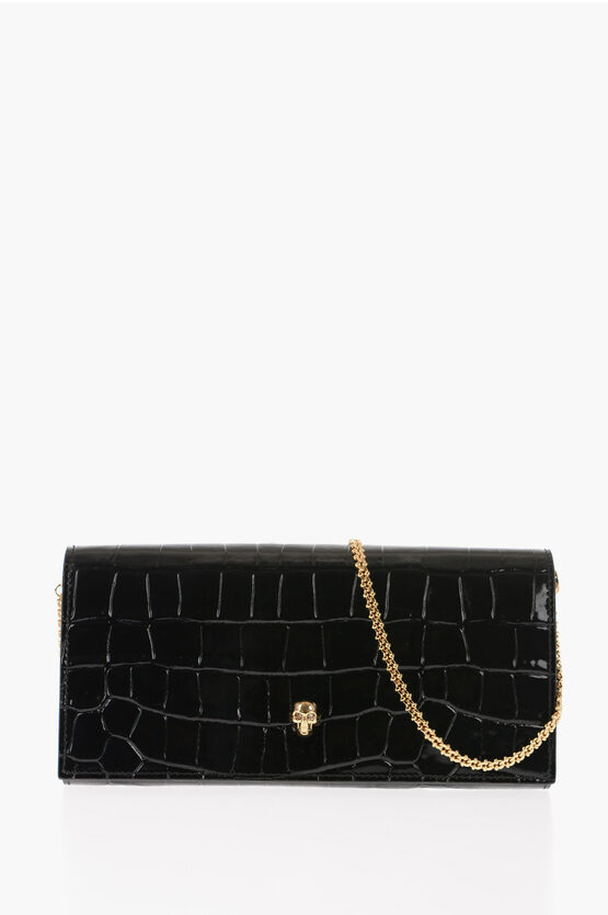 Alexander Mcqueen Crocodile Effect Leather Wallet With Golden Chain