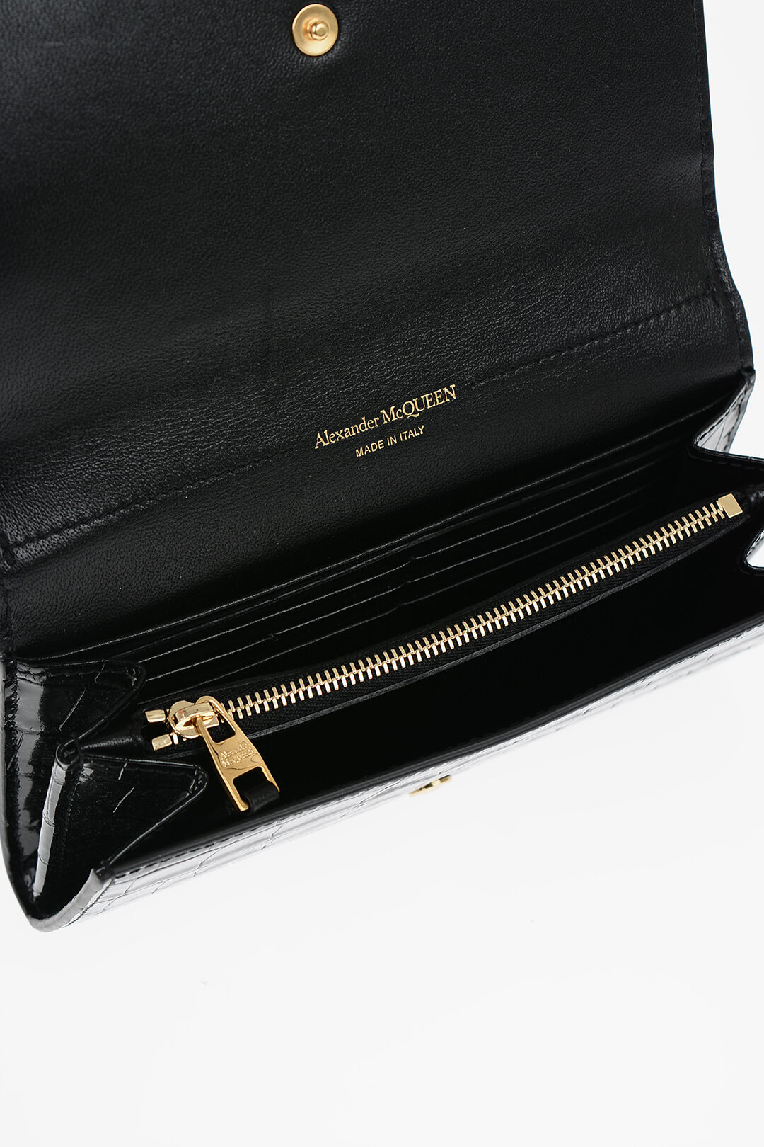 Alexander McQueen Crocodile Effect Patent Leather Wallet