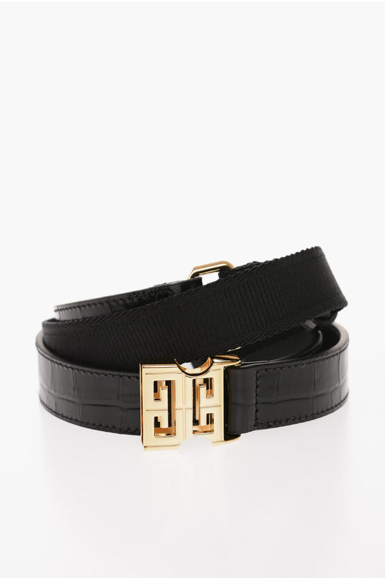 Givenchy Crocodile-effet Leather Belt With Golden Buckle 25mm In Black