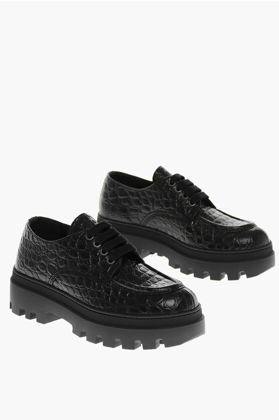 CAR SHOE CROCODILE EMBOSSED LEATHER DERBY SHOES