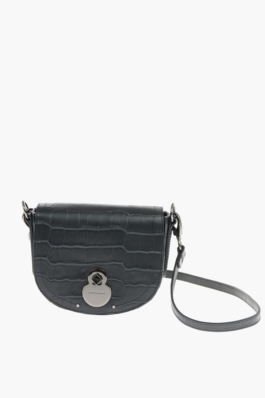 Longchamp Croco Embossed Semi Shoulder Bag Leather Dark Brown/1△B6 Women  Used