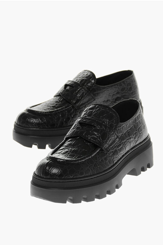 Car Shoe Crocodile Embossed Leather Penny Loafers