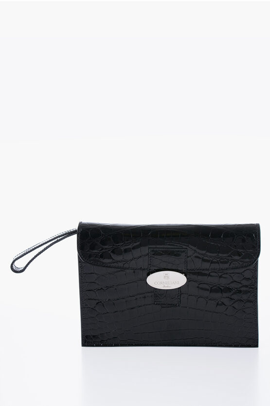 Shop Corneliani Crocodile Leather Clutch With Snap Closure