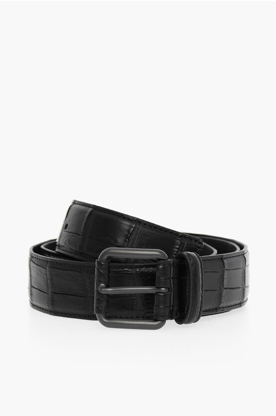Bottega Veneta Crocodile Leather Soft Belt In Black