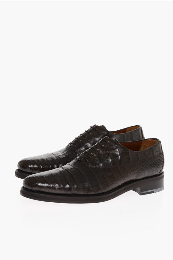 Shop Testoni Crocodile Leather Sport Oxford Shoes