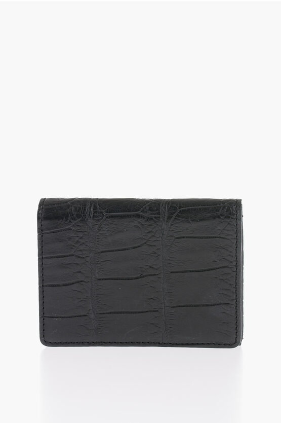 Delvaux Crocodille-effect Leather Card Holder In Black