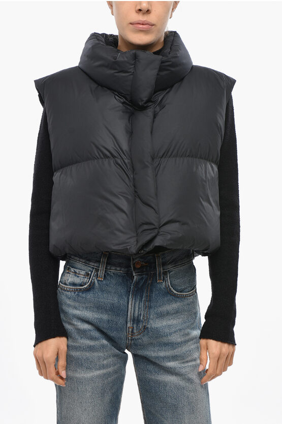 Bacon Crop Ramon Down Vest With Hidden Buttoning In Black