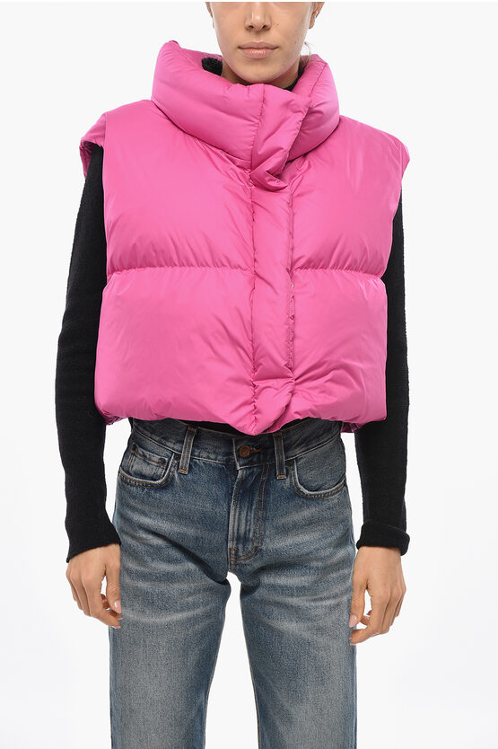 Bacon Crop Ramon Down Vest With Hidden Buttoning In Pink