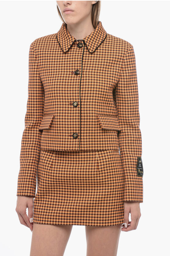 Shop Marni Cropped Blazer With Houndstooth Motif