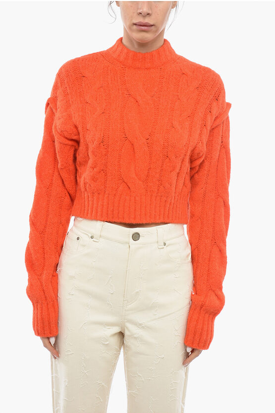 Sportmax Cropped Cable Knit Sweater In Orange
