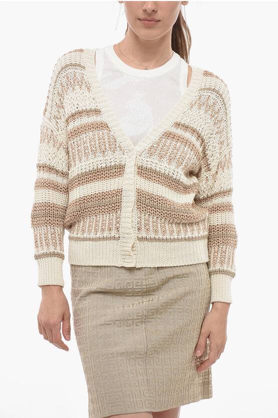 Peserico Cropped Cardigan With Lurex Details In Multi