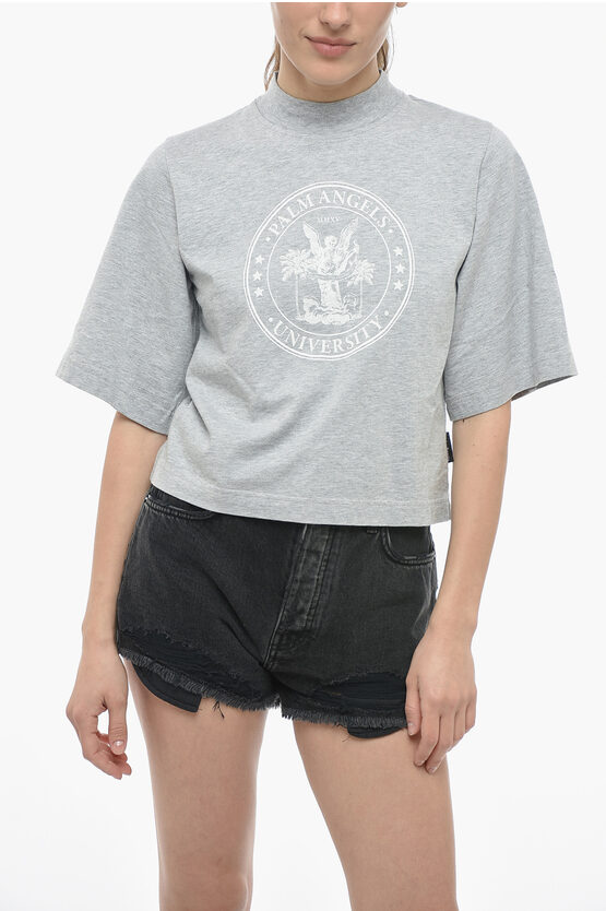 Shop Palm Angels Cropped Cotton Crew-neck College T-shirt