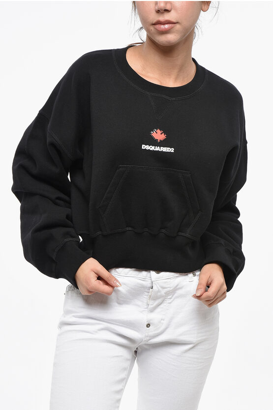 Dsquared2 Cropped Crew-neck Sweatshirt With Embossed Logo In Black