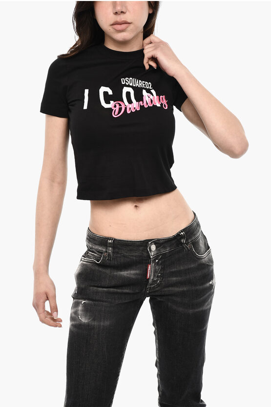 Dsquared2 Cropped Crew-neck T-shirt With Contrast Logo