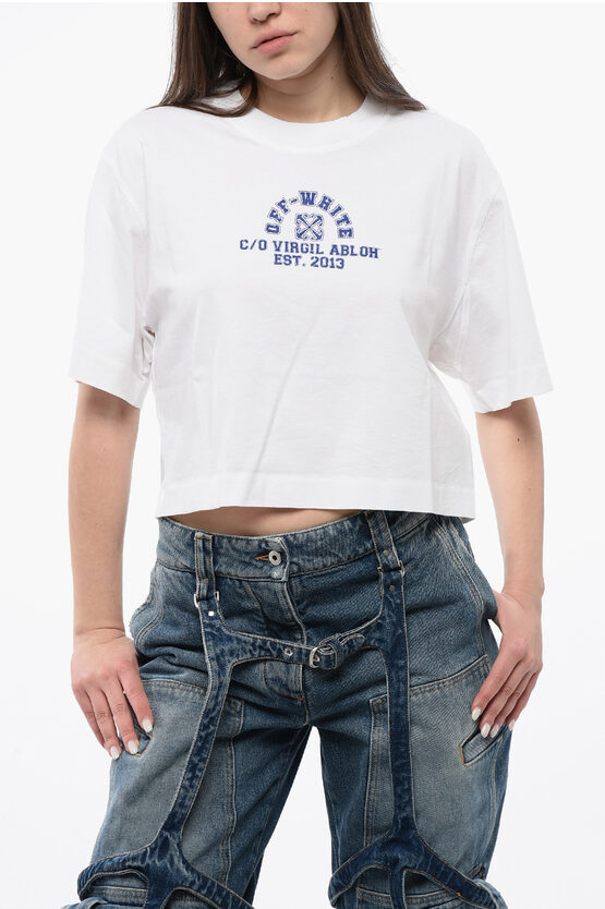 Shop Off-white Cropped Crew-neck T-shirt With Frontal Print