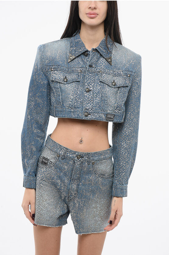 Versace Cropped Denim Jacket With Glitter