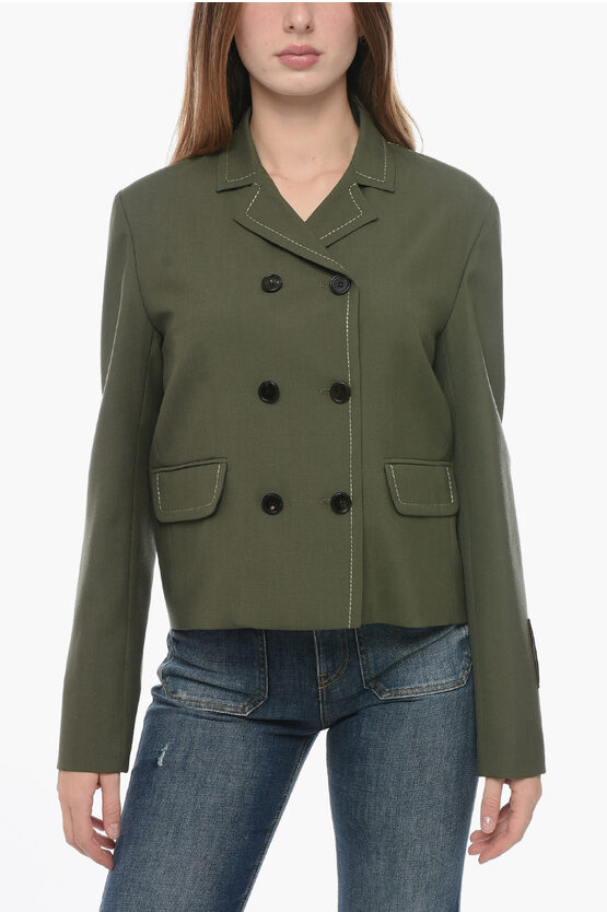 Shop Marni Cropped Double-breasted Blazer With Visible Stitching