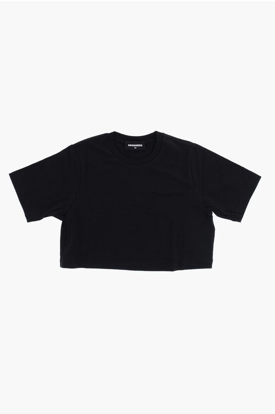 Dsquared2 Cropped Easy Crew-neck T-shirt With Ton-on-ton Logo In Black