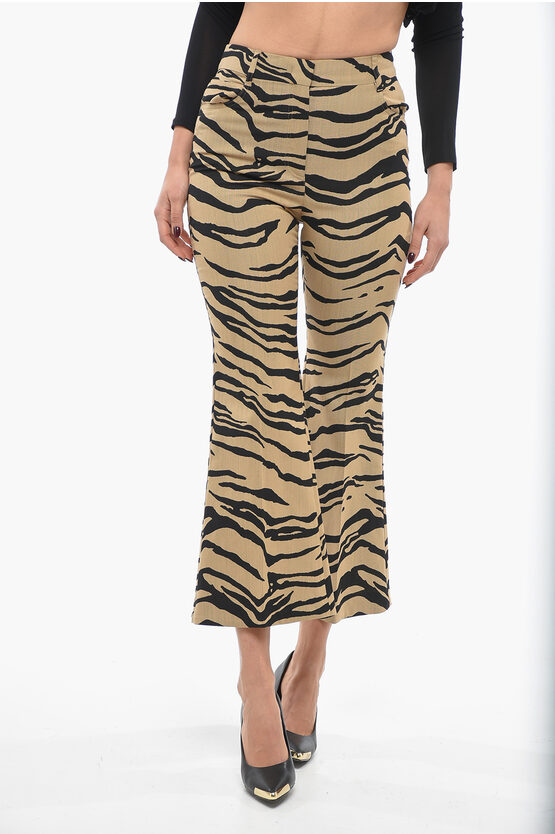 Stella Mccartney Cropped Fit Bootcut Pants With Tiger Motif In Neutral