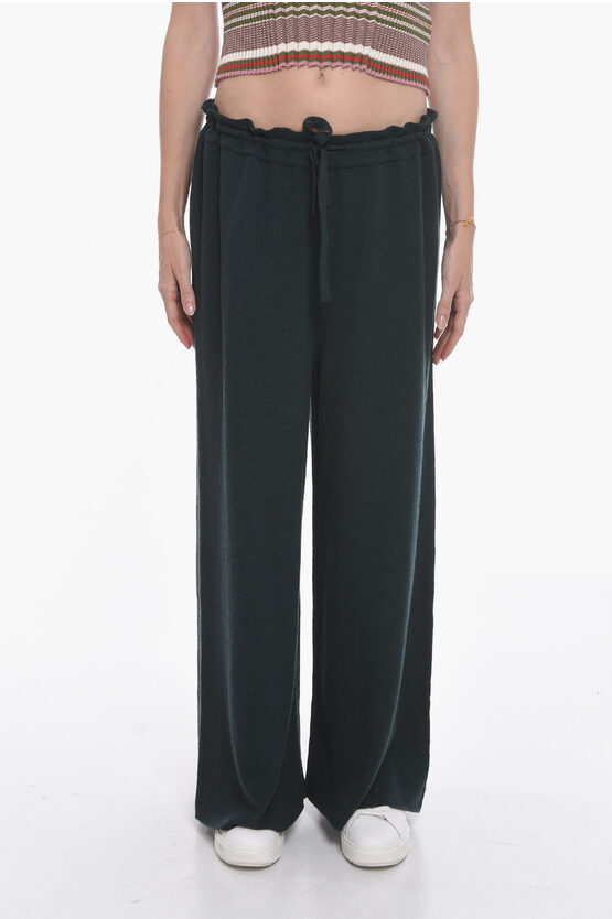 Jil Sander Cropped Fit Cashmere Palazzo Pants In Green