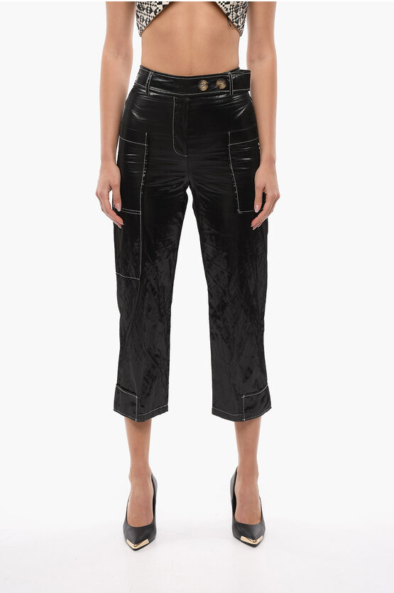 Rejina Pyo Cropped Fit Coated Fabric Cargo Pants In Black