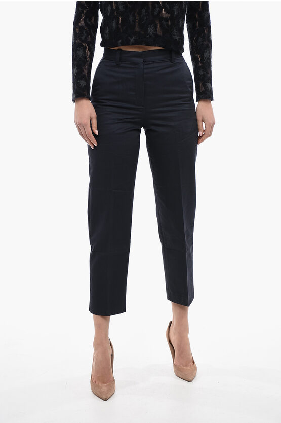 Kenzo Cropped Fit Cotton Chinos Trousers In Blue