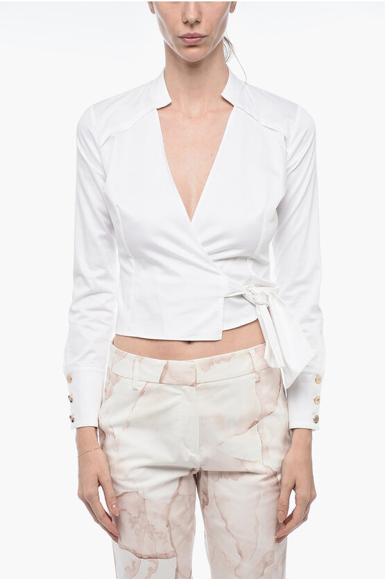 Shop Elisabetta Franchi Cropped Fit Daily Shirt With Wrap Design