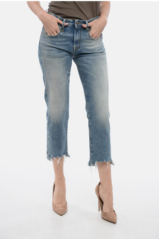 R13 Cropped Fit Delavè Denims With Fringed Hem 18cm In Blue