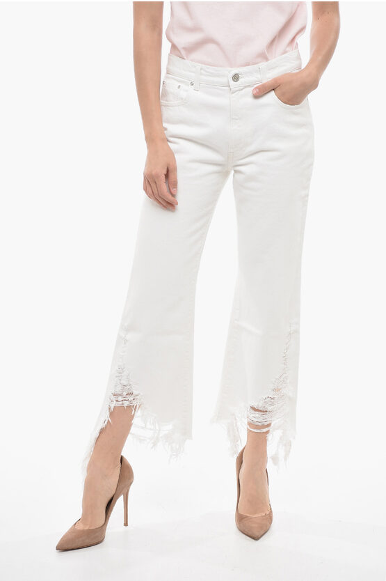 Shop Stella Mccartney Cropped Fit Denims With Distressed Bottom 24cm