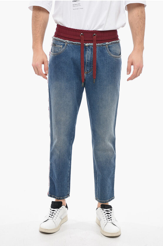 Dolce & Gabbana Cropped Fit Denims With Elastic Waistband And Logoed Bands 1 In Blue
