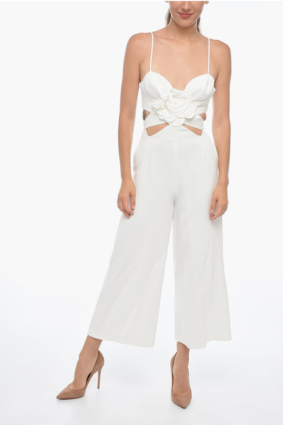 Shop Ermanno Scervino Cropped Fit Jumpsuit With Cut-outs And Flower Patch