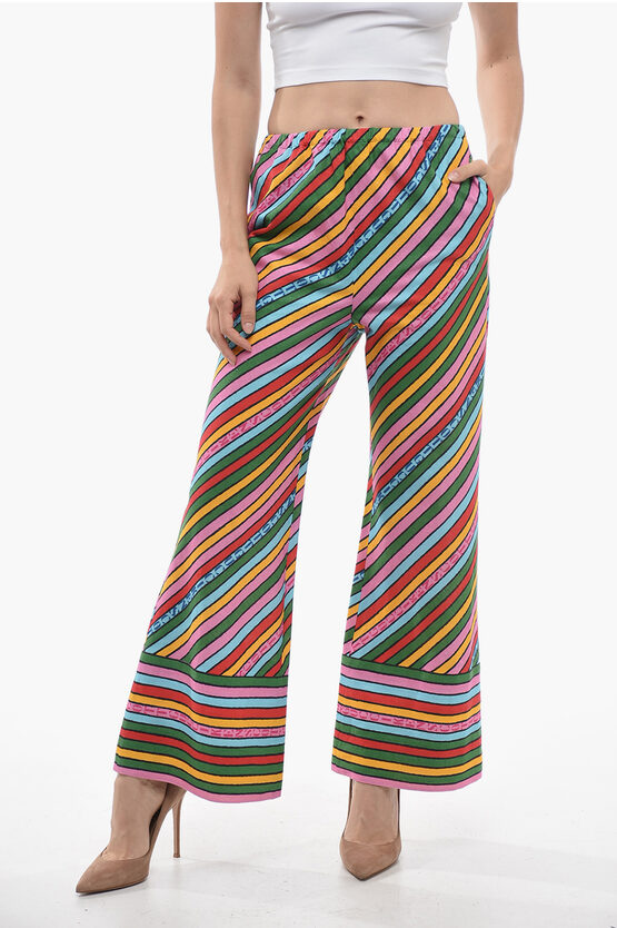 Shop Gucci Cropped Fit Linen Pants With Transversal Stripe Motif