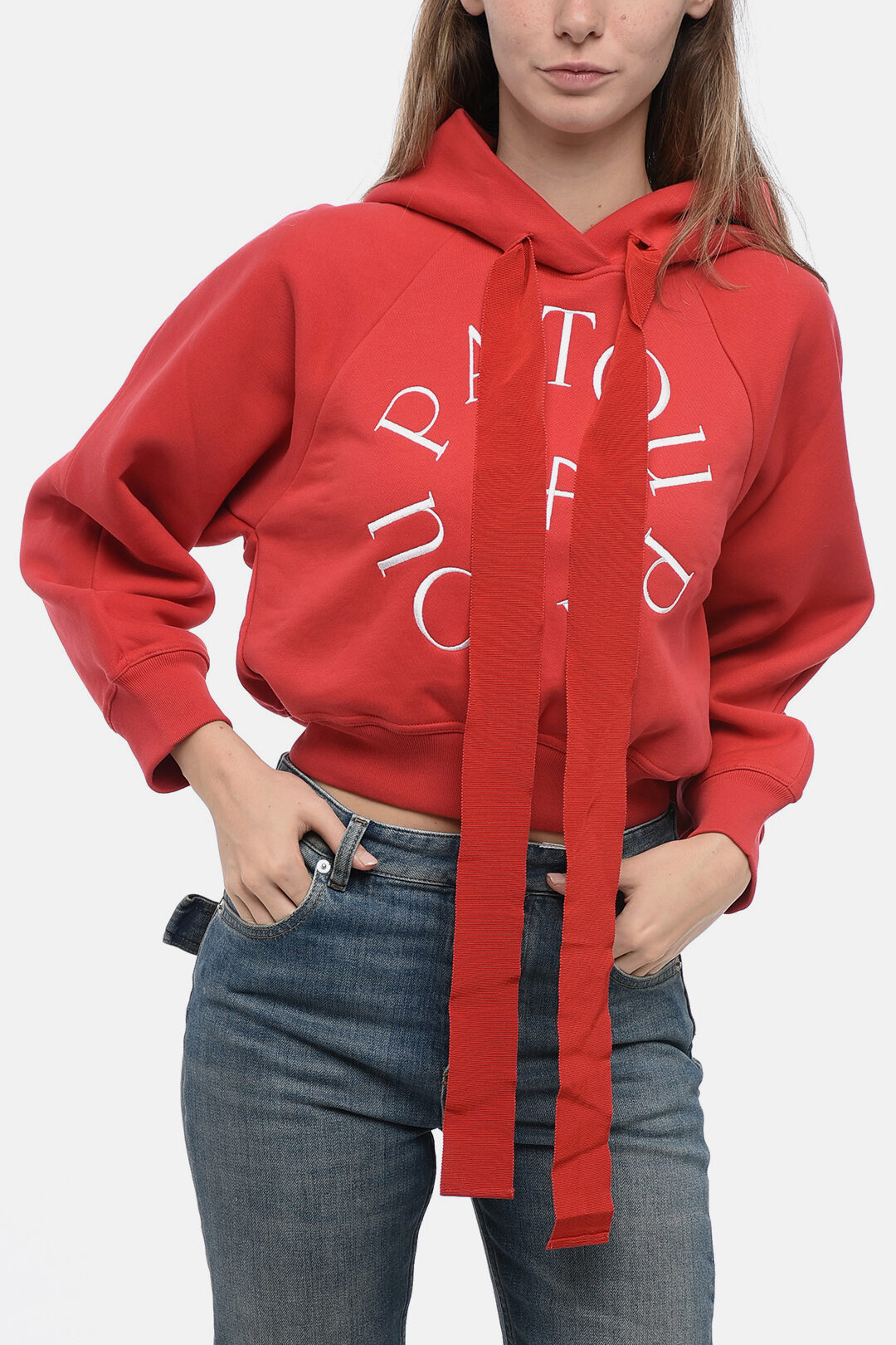 Patou Cropped Fit MEDALLION Hoodie with Embroidered Logo women 