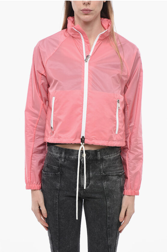 Moncler Cropped Fit Nylon Windbreaker With Removable Hood In Pink