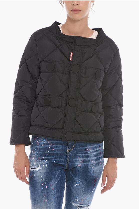 Shop Dsquared2 Cropped Fit Quilted Down Jacket With Maxi Buttons