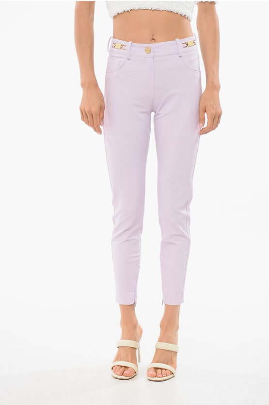 Elisabetta Franchi Cropped Fit Stretch Fabric Pants With 5-pockets In Pink