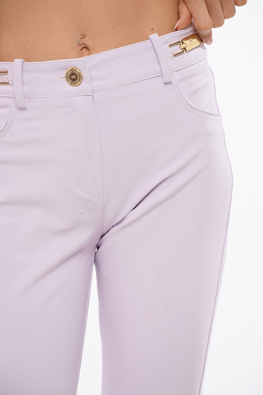 Cropped Fit Elisabetta Franchi Cropped Fit Stretch Fabric Pants with 5-Pockets ...