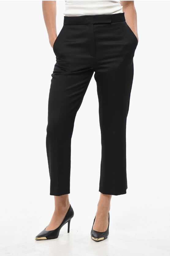 Tory Burch Cropped Fit Wool Pants With Flush Pockets In Black