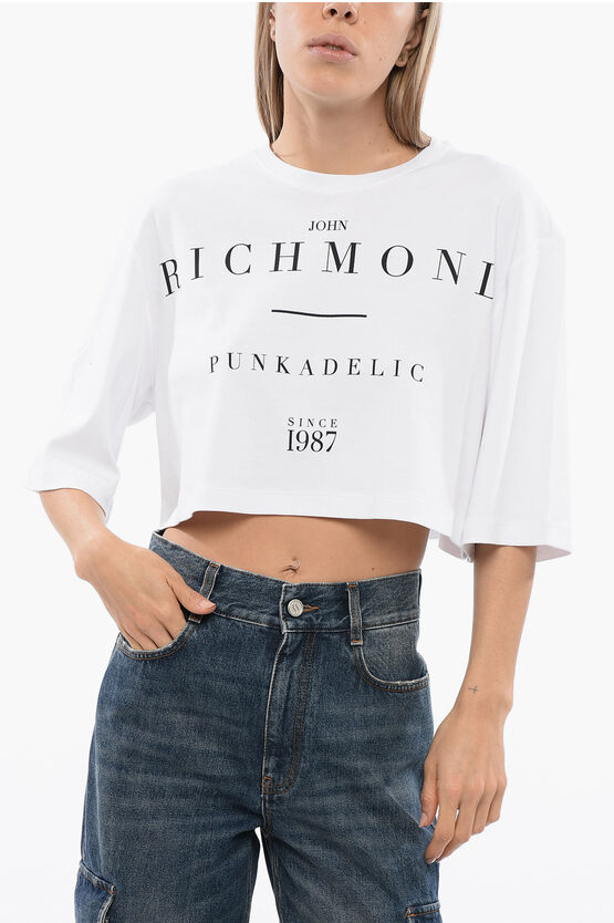 John Richmond Cropped Genya T-shirt With Oversized Fit In Black