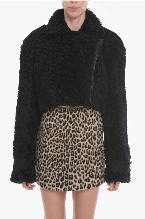The Mannei Cropped Mahis Shearling Coat With Perforated Suede Details In Black