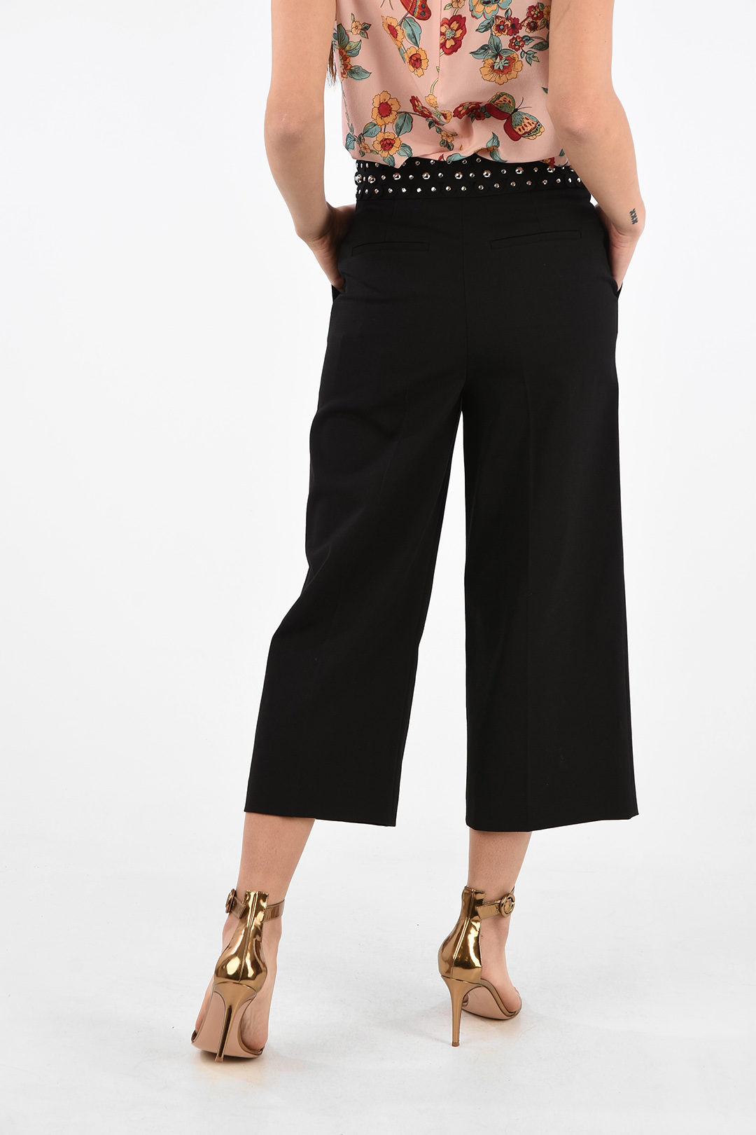 Red Valentino Cropped Palazzo Pants with Floral Applications women ...