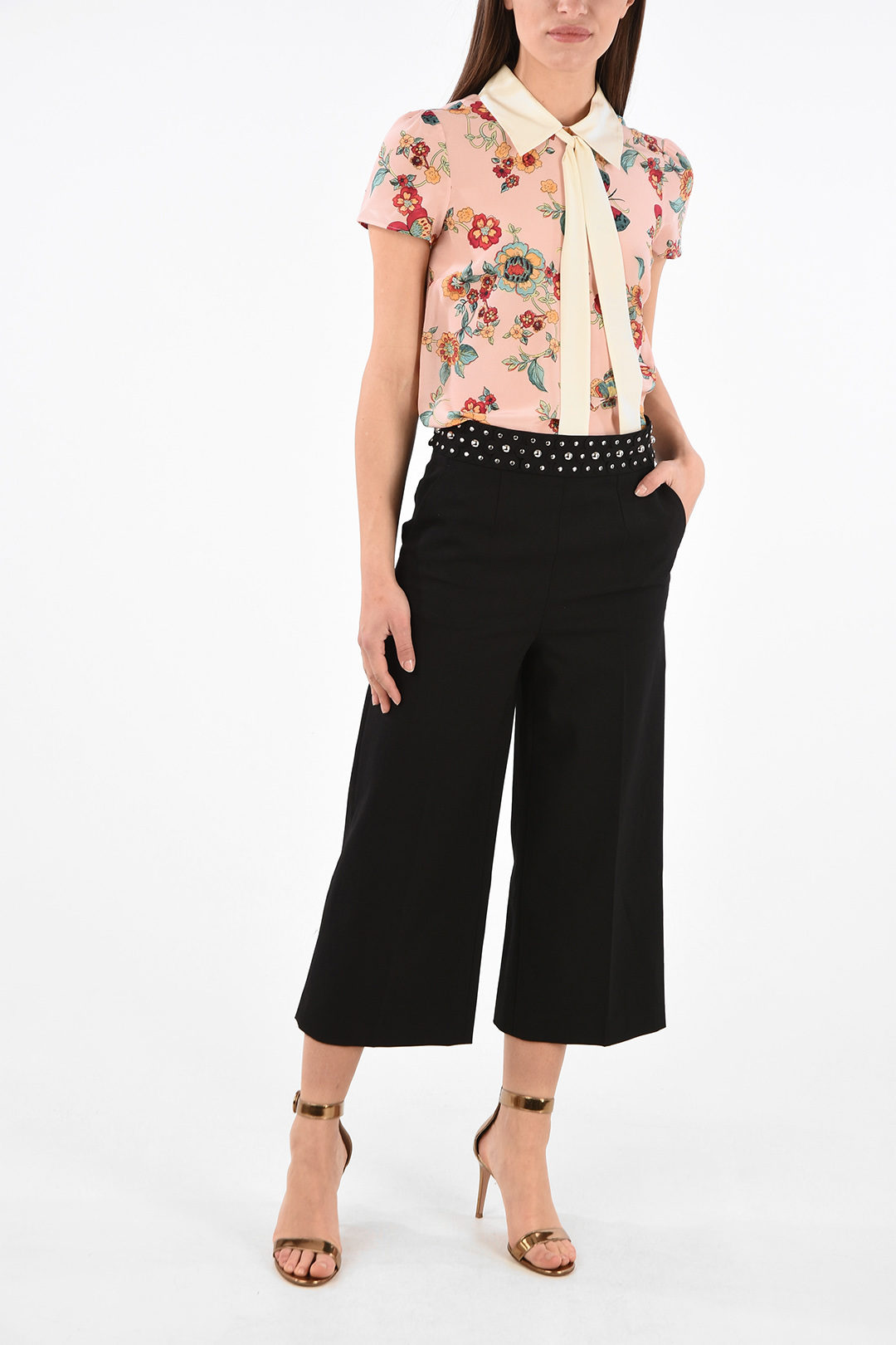 Red Valentino Cropped Palazzo Pants with Floral Applications women