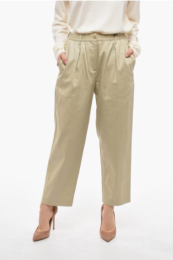 Shop Aspesi Cropped Pants With Elastic Waist Band