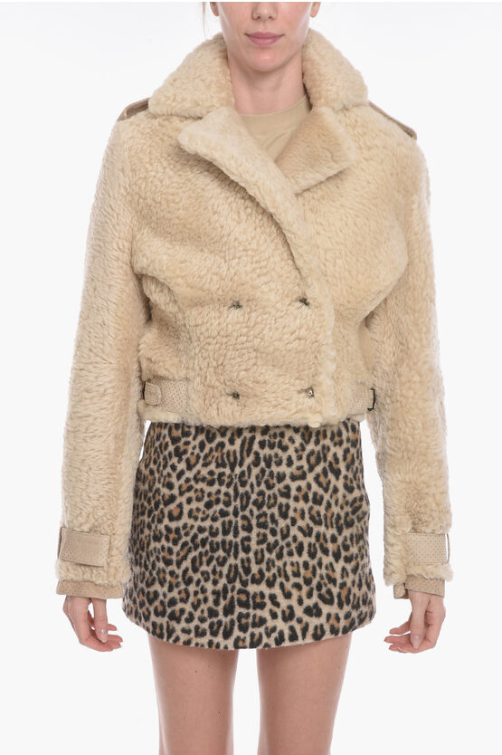 The Mannei Cropped Petra Shearling Coat With Perforated Suede Details In Neutral