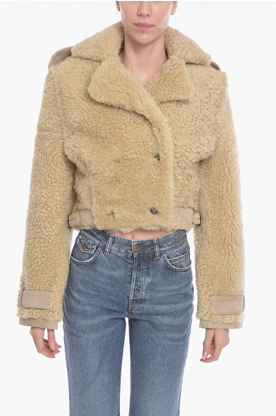 The Mannei Cropped Petra Shearling Coat With Perforated Suede Details In Brown